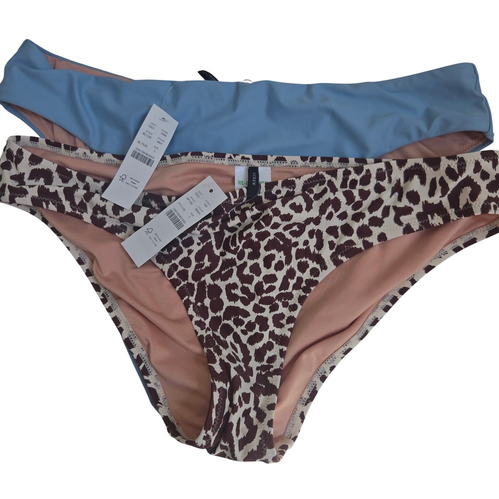 J.Crew Large Bikini Bottoms Womens Blue Brown Leopard NWT 2 Pack BC126 BF109